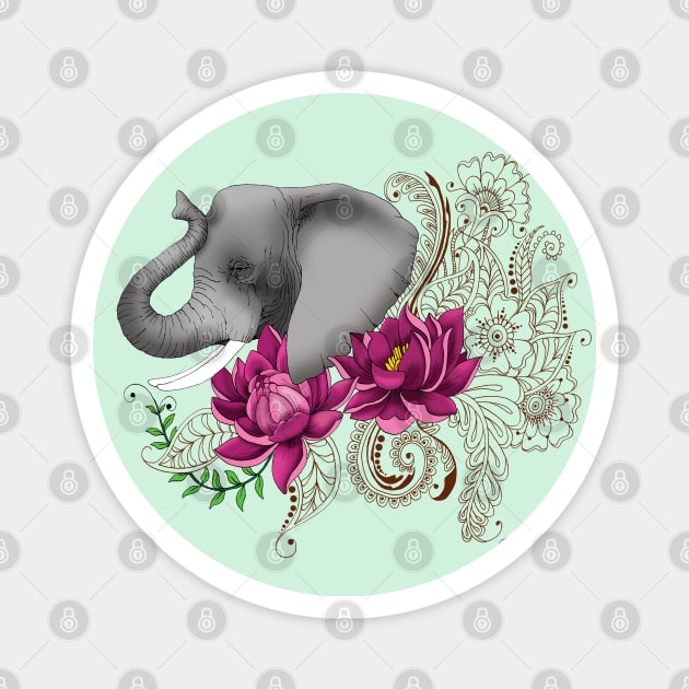 Elephant & Henna Magnet by tigressdragon
